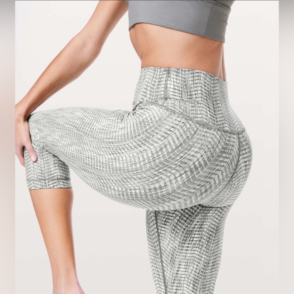 Lululemon Wunder Under Crop High Rise Luon Arrow Jacquard Dark Olive Grey Sage 8